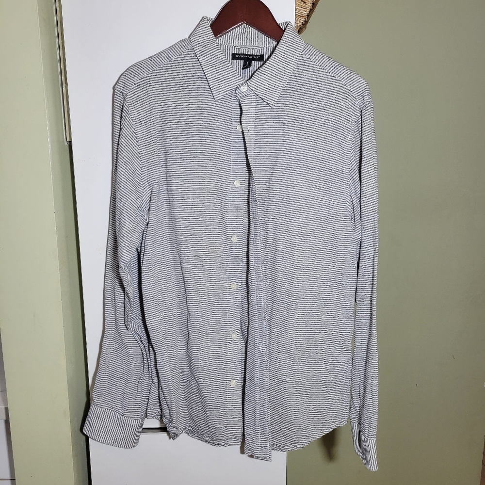 Banana Republic BR linen blend button down shirt striped large mens